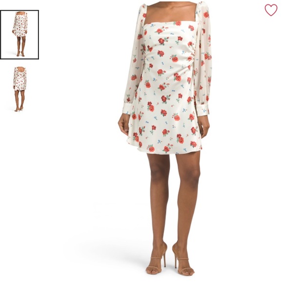 WE WORE WHAT Red Floral Satin Puff Sleeve Mini Dress - Picture 8 of 13